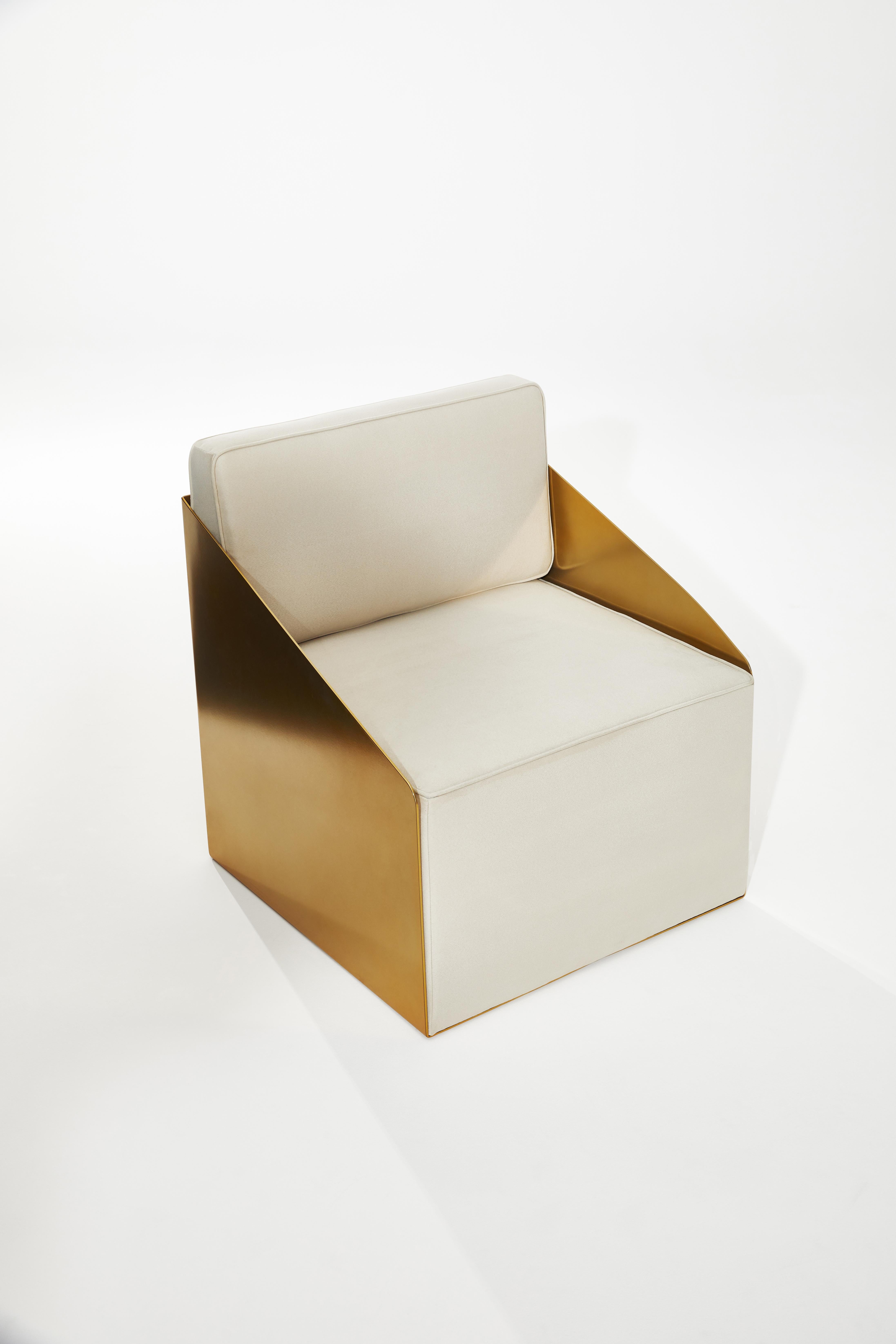 Chaise longue LCCA en aluminium or chromé et assise beige ivoire par Ands for Objects en vente 6
