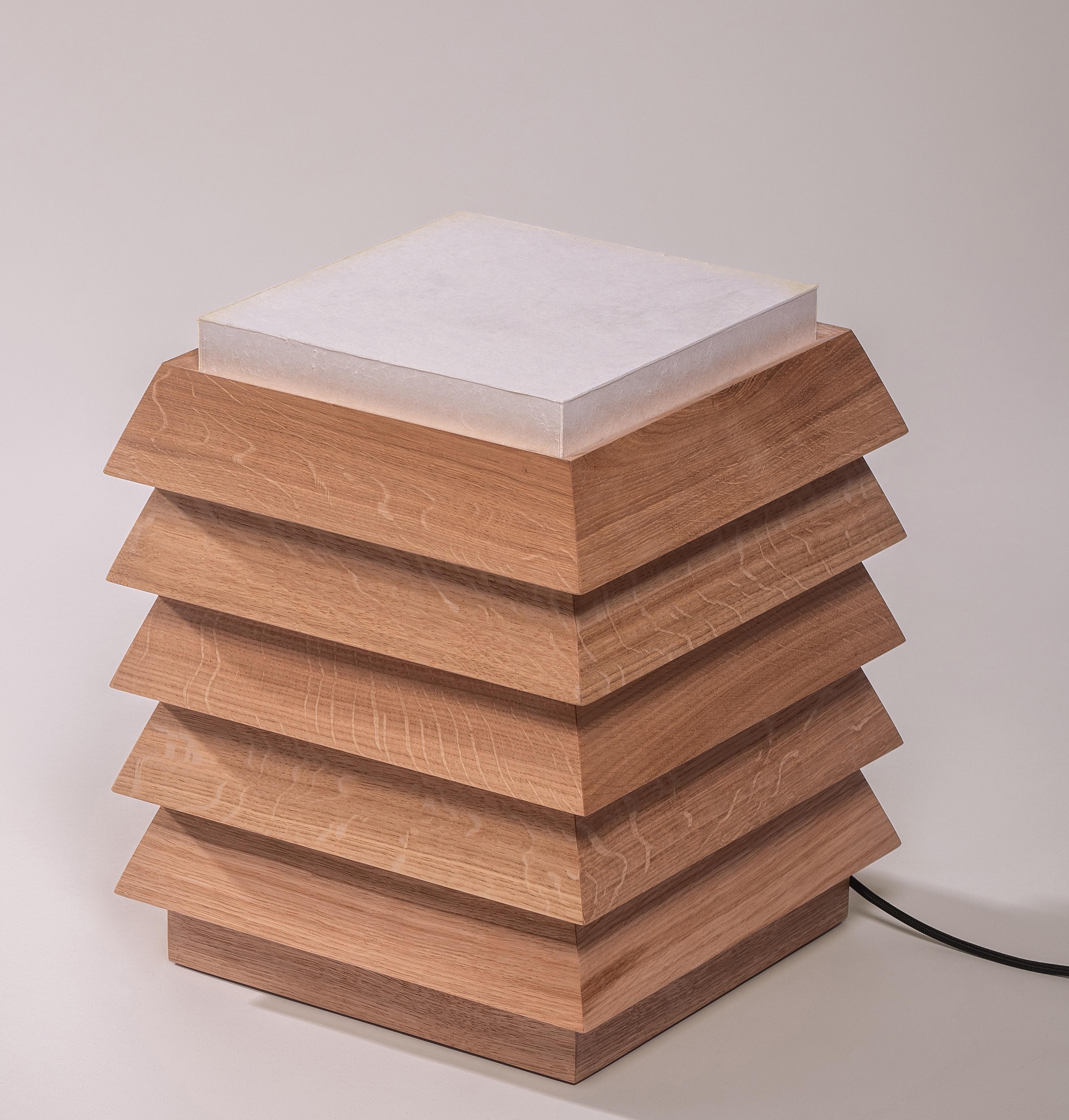 Pagode Large Table Lamp in Oak Wood & Natural Japanese Paper by Heilig Objects
Dimensions: D 33 x W 33 x H 41,2 cm.
Materials: Oak wood and natural Japanese paper.

All our lamps can be wired according to each country. If sold to the USA it will be