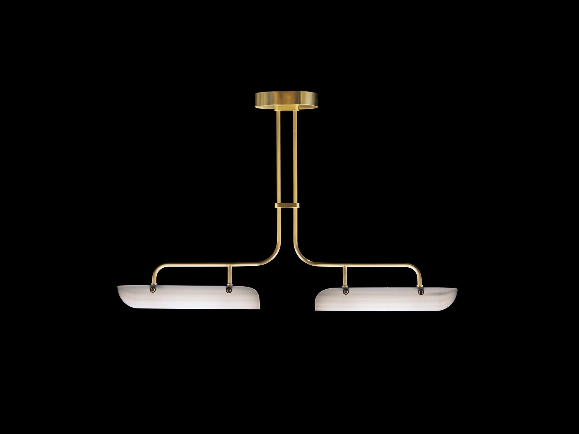 Contemporary Eos Pendant Lamp in Brass & Quartz Glossy Glass by Bianco Light + Space For Sale
