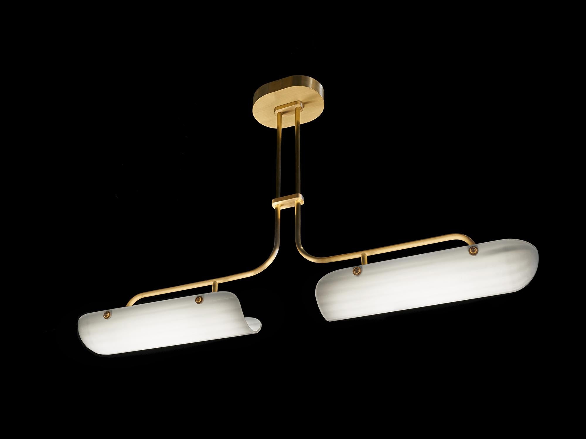 Eos Pendant Lamp in Brass & Quartz Glossy Glass by Bianco Light + Space For Sale 1