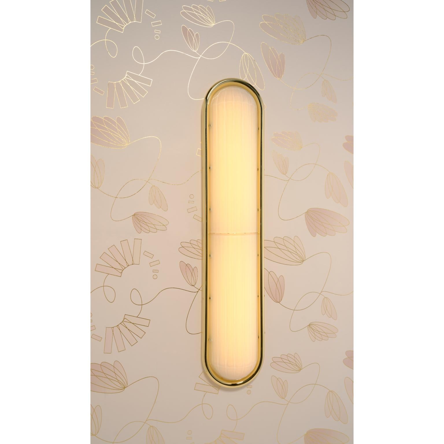 Contemporary Phaenon Flush Mount in Brass & Quartz Glossy Glass by Bianco Light + Space For Sale