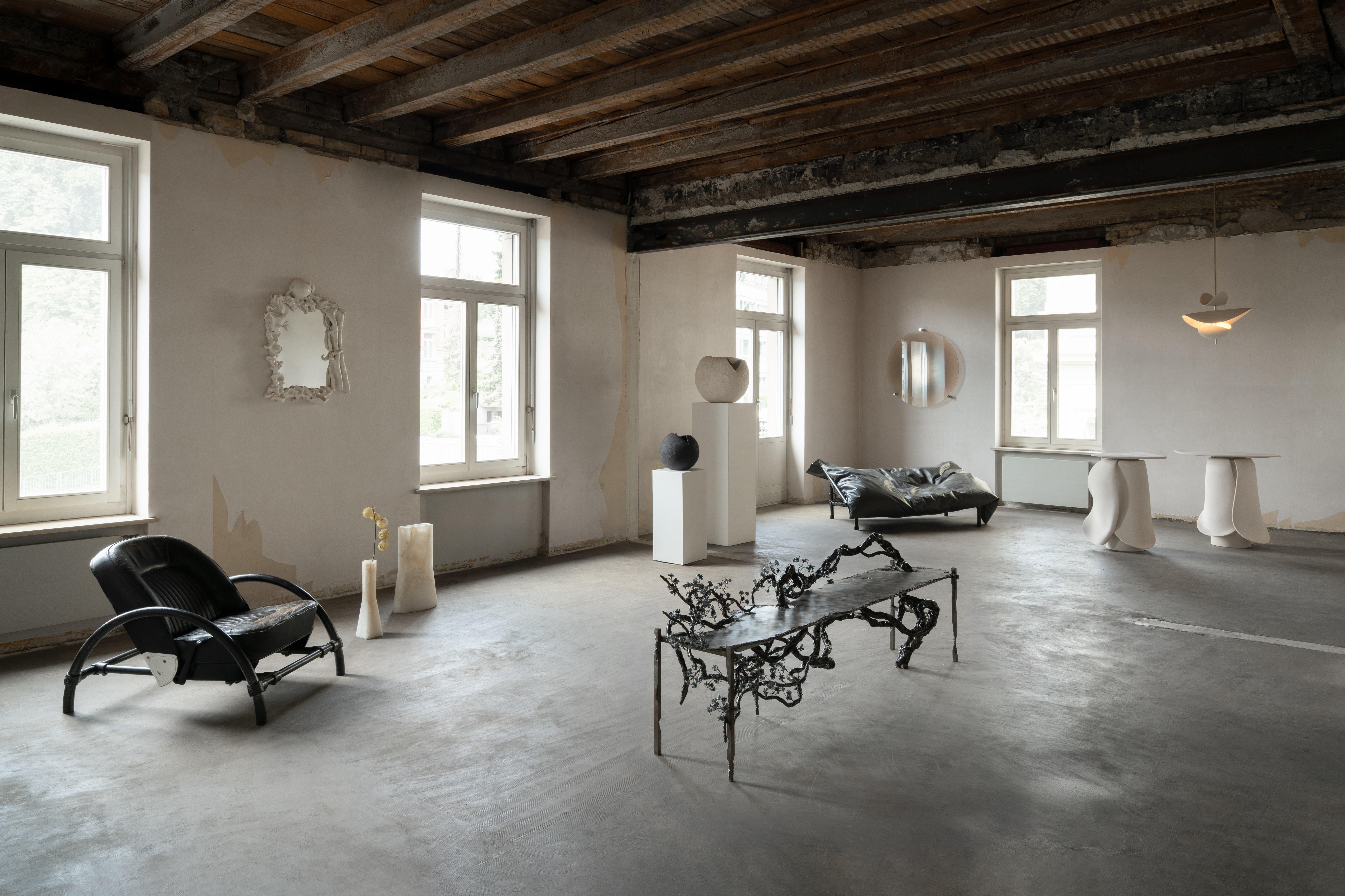 Post-Modern Ceramic and Wood Console by Elsa Foulon For Sale
