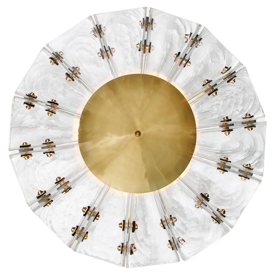 Polaris Flush Mount in Brass, Leather & Selenite Glass by Bianco Light + Space