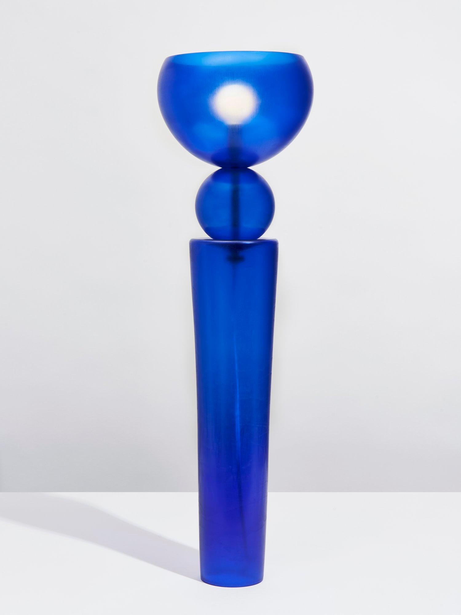 Contemporary Totem 2 Table Lamp in Cobalt Glossy Glass by Bianco Light + Space For Sale