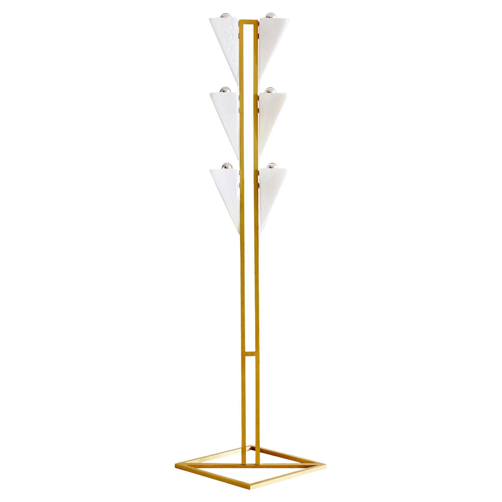 Cyrus Floor Lamp in Quartz Glossy Glass & Brushed Brass by Bianco Light + Space