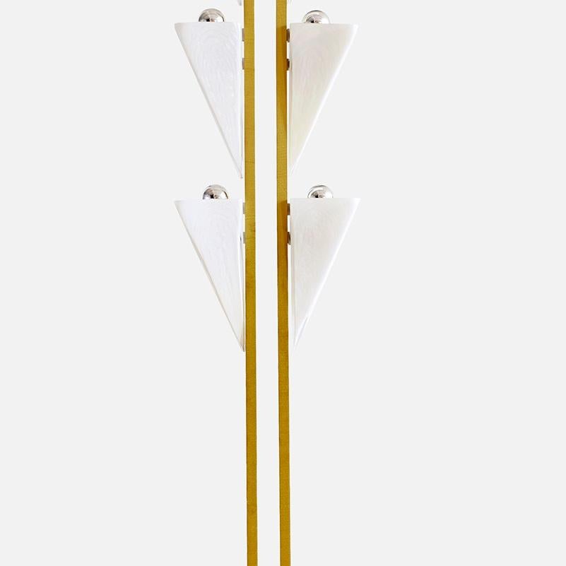 American Cyrus Floor Lamp in Quartz Glossy Glass & Brushed Brass by Bianco Light + Space For Sale