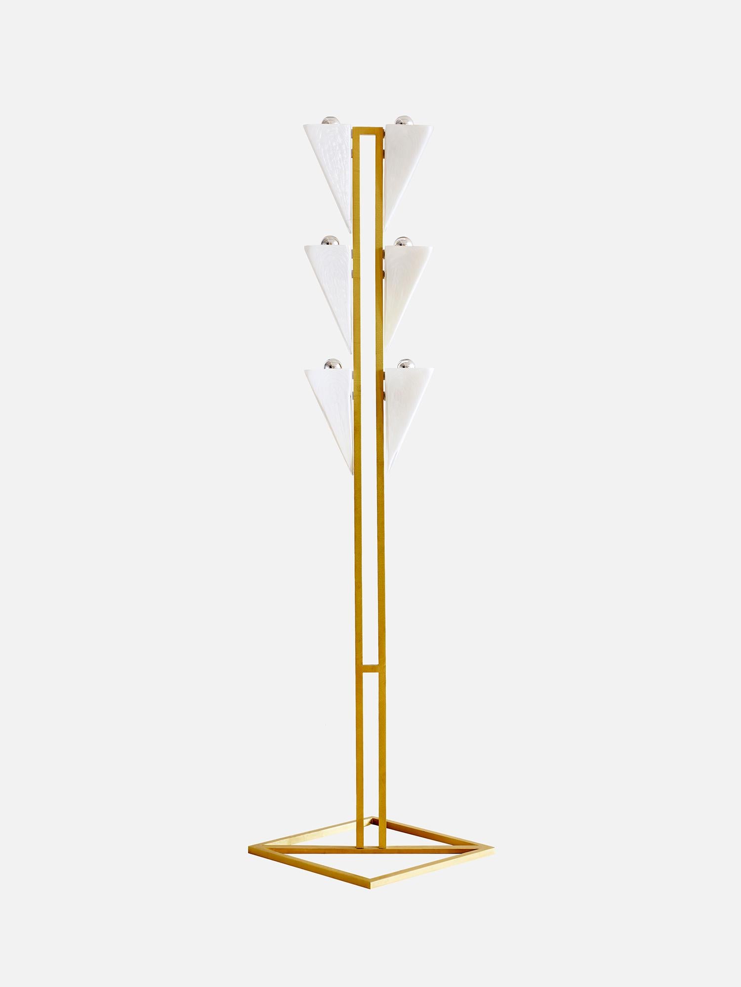 Cyrus Floor Lamp in Quartz Glossy Glass & Brushed Brass by Bianco Light + Space
Dimensions: D 43 x W 43 x H 183 cm.
Materials: Glass and brass.

Available in different finish options. Prices may vary. All our lamps can be wired according to each