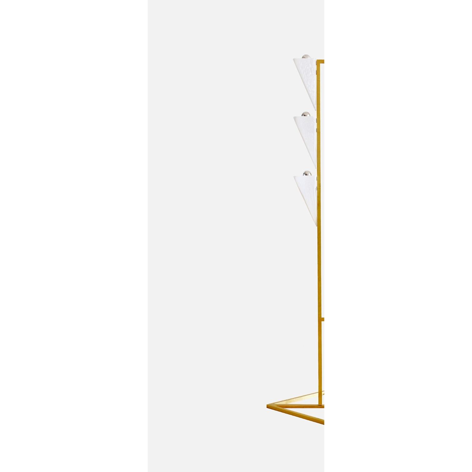 Contemporary Cyrus Floor Lamp in Quartz Glossy Glass & Brushed Brass by Bianco Light + Space For Sale