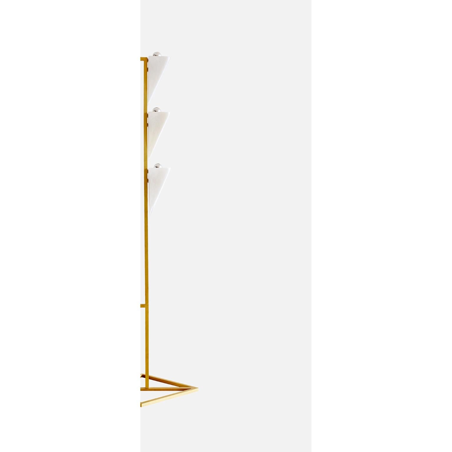 Cyrus Floor Lamp in Quartz Glossy Glass & Brushed Brass by Bianco Light + Space In New Condition For Sale In Geneve, CH