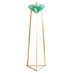 Yassin Floor Lamp in Emerald Glossy Glass & Brass by Bianco Light + Space