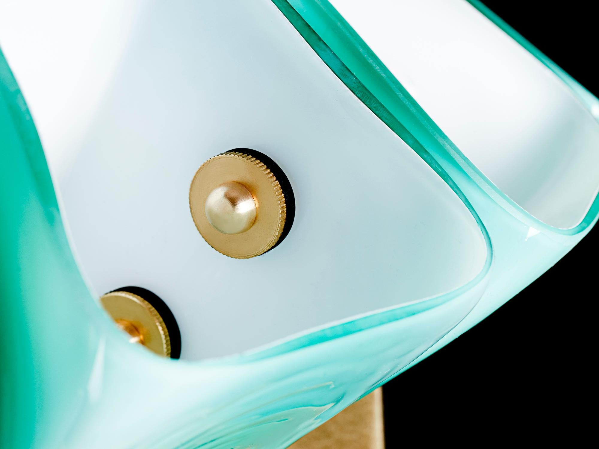 Post-Modern Yassin Floor Lamp in Emerald Glossy Glass & Brass by Bianco Light + Space For Sale