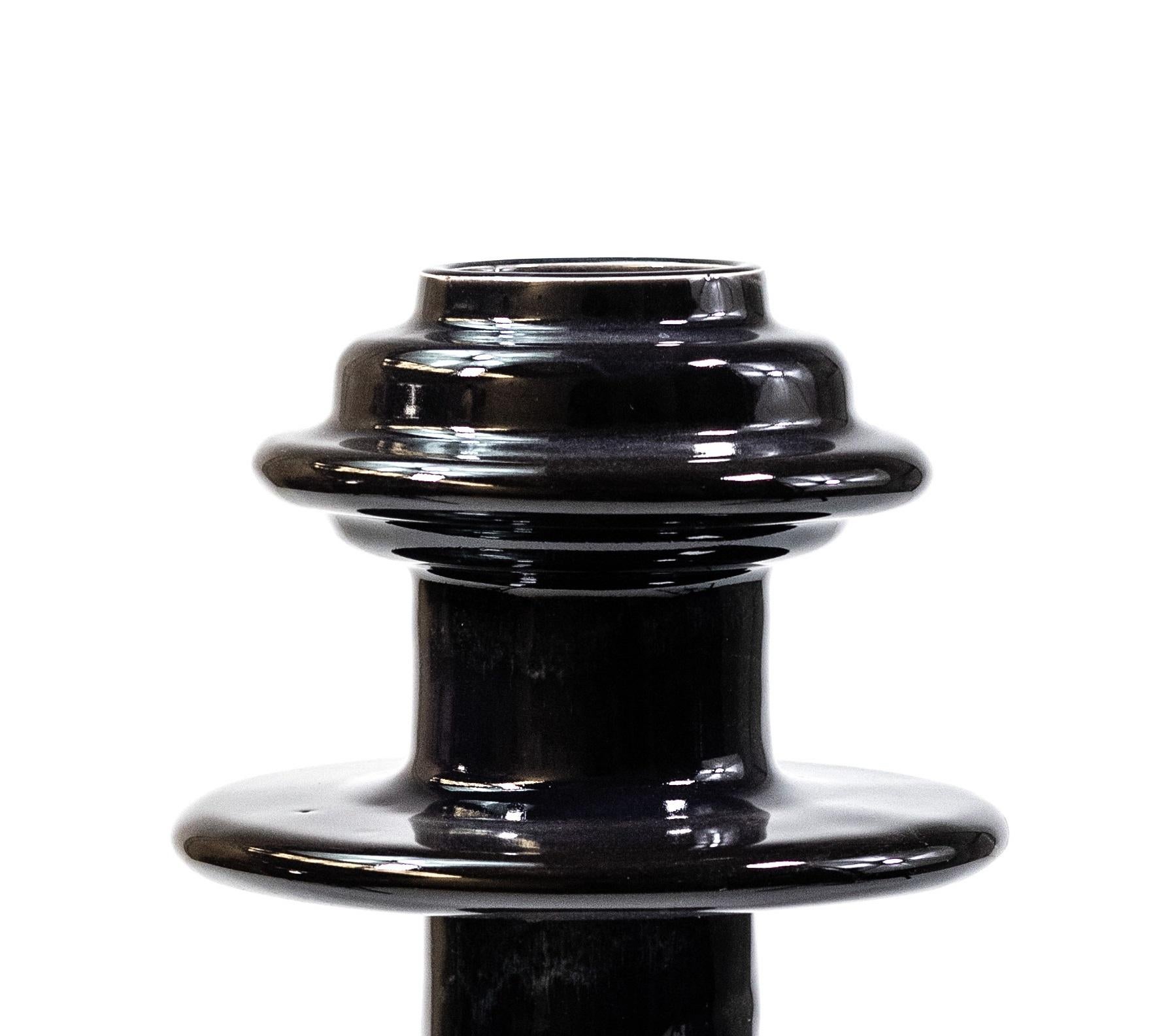 Moderno Vaso Pamplona in ceramica smaltata nera lucida di Eguiarte & Eguiarte in vendita