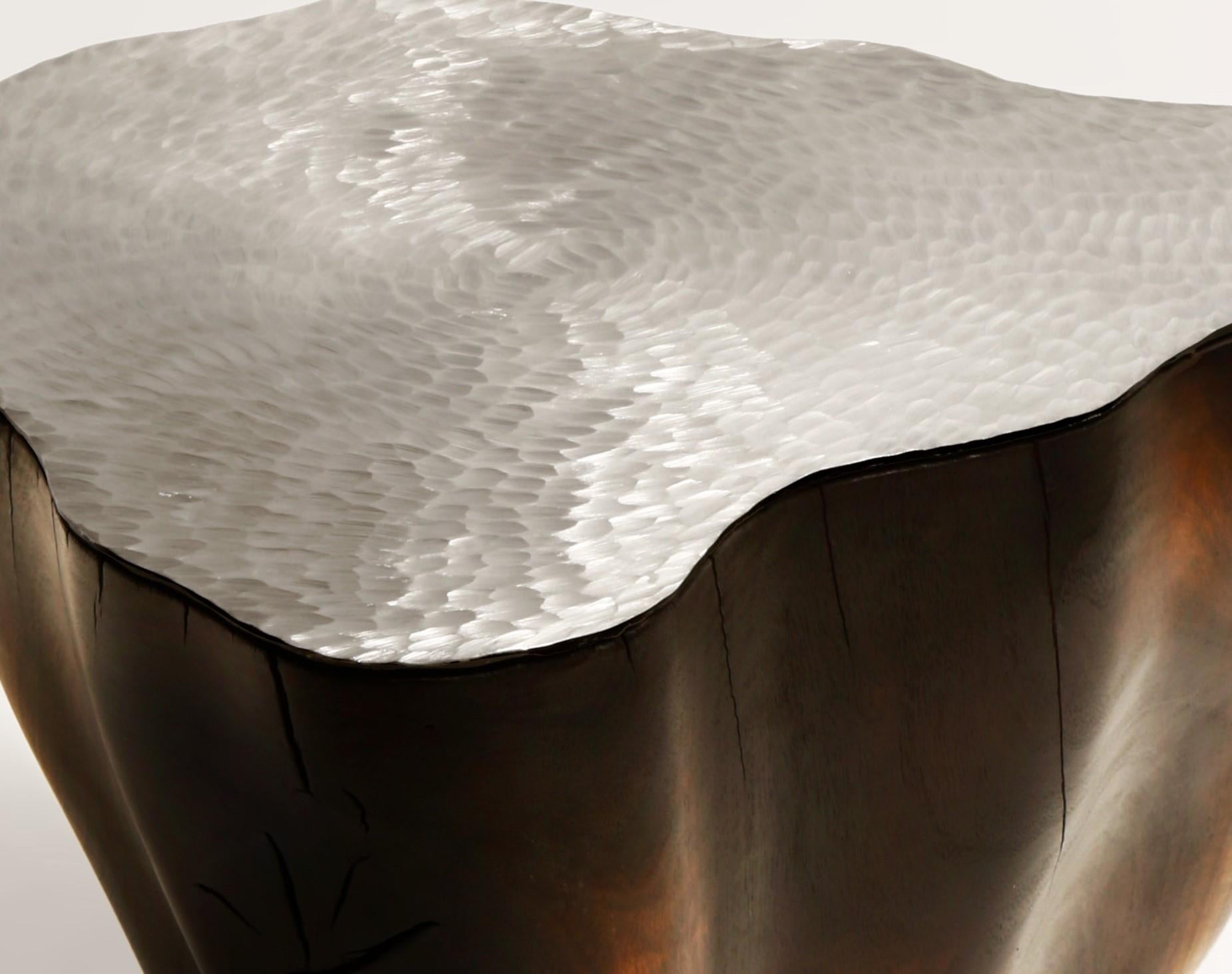 Contemporary Duramen Stainless Steel Top and Solid Walnut Sculptural Object by Jules Lobgeois For Sale