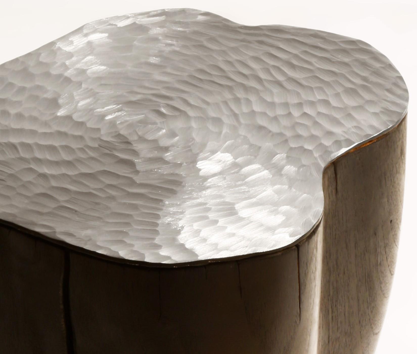 Contemporary Duramen Stainless Steel Top and Solid Walnut Sculptural Object by Jules Lobgeois For Sale