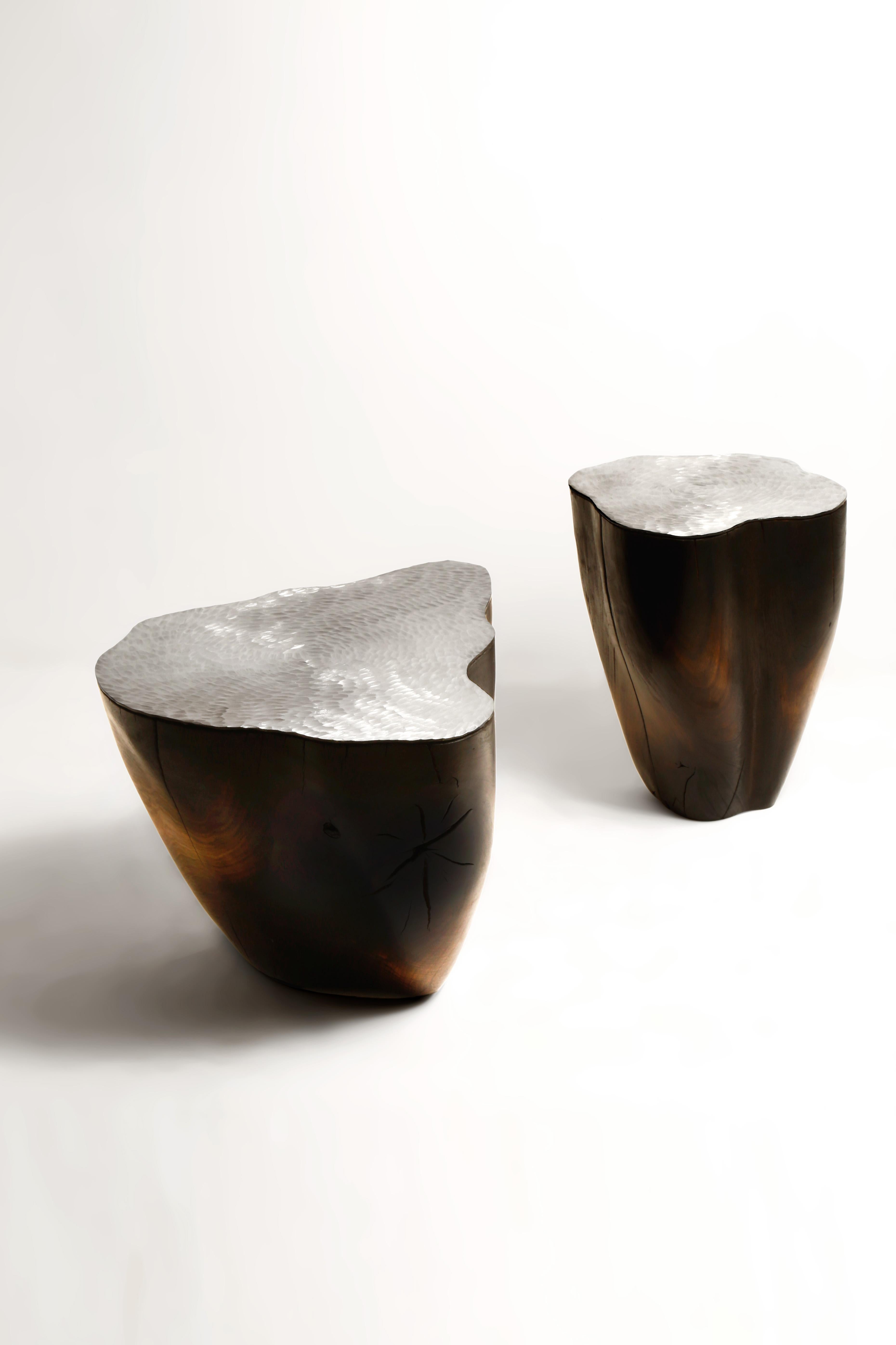 Duramen Stainless Steel Top and Solid Walnut Sculptural Object by Jules Lobgeois In New Condition For Sale In Geneve, CH