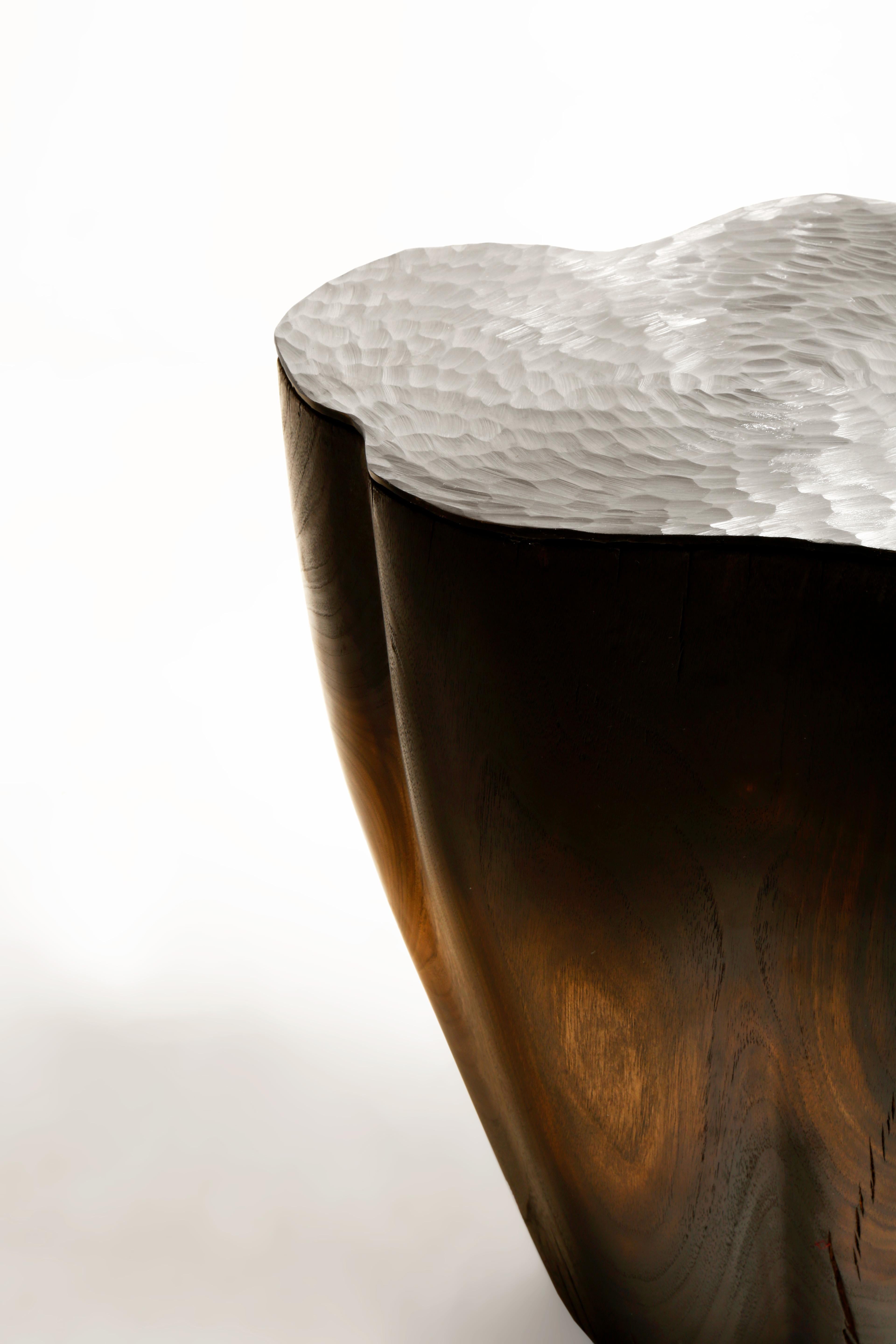 Post-Modern Duramen Stainless Steel Top and Solid Walnut Sculptural Object by Jules Lobgeois For Sale