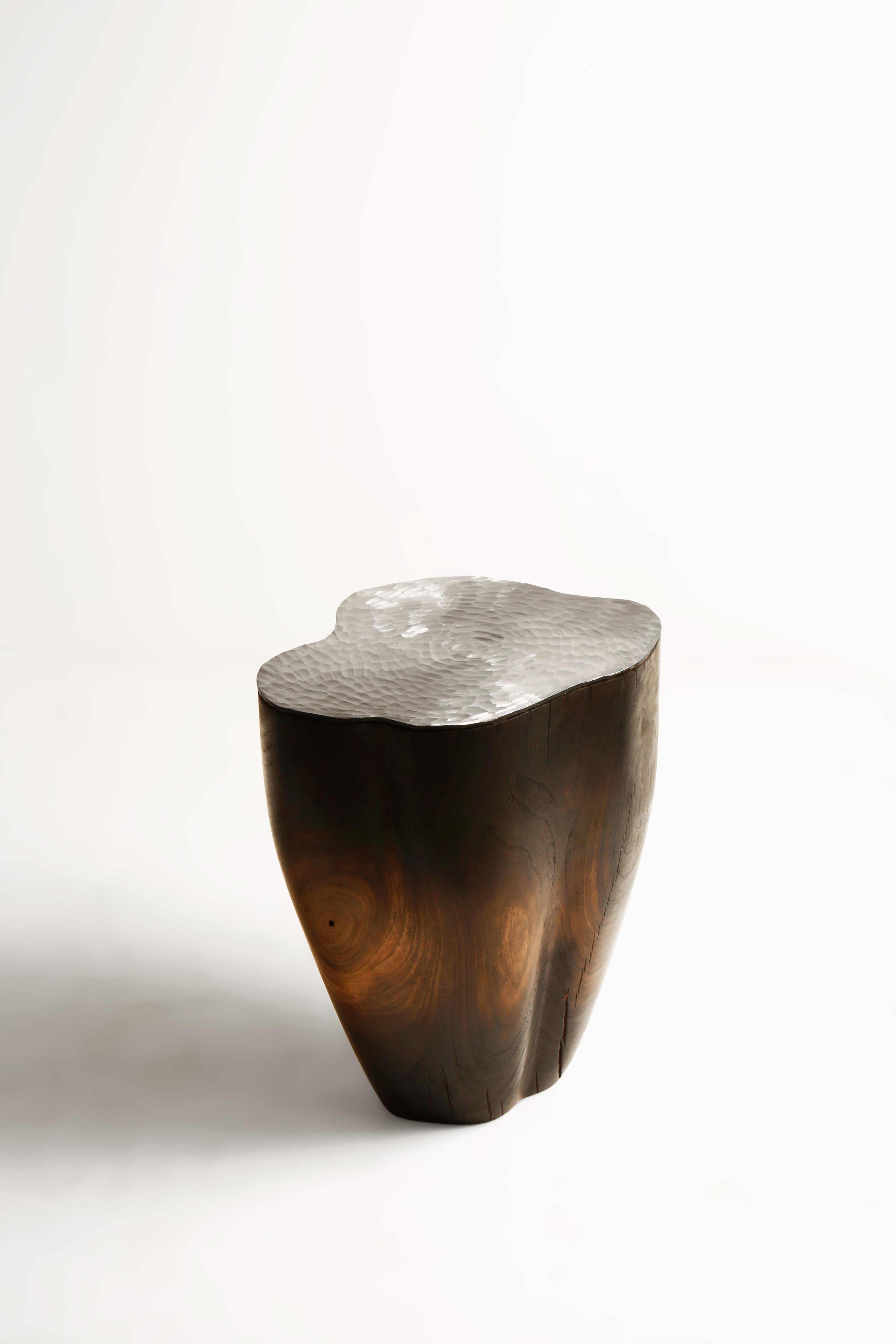 French Duramen Stainless Steel Top and Solid Walnut Sculptural Object by Jules Lobgeois For Sale
