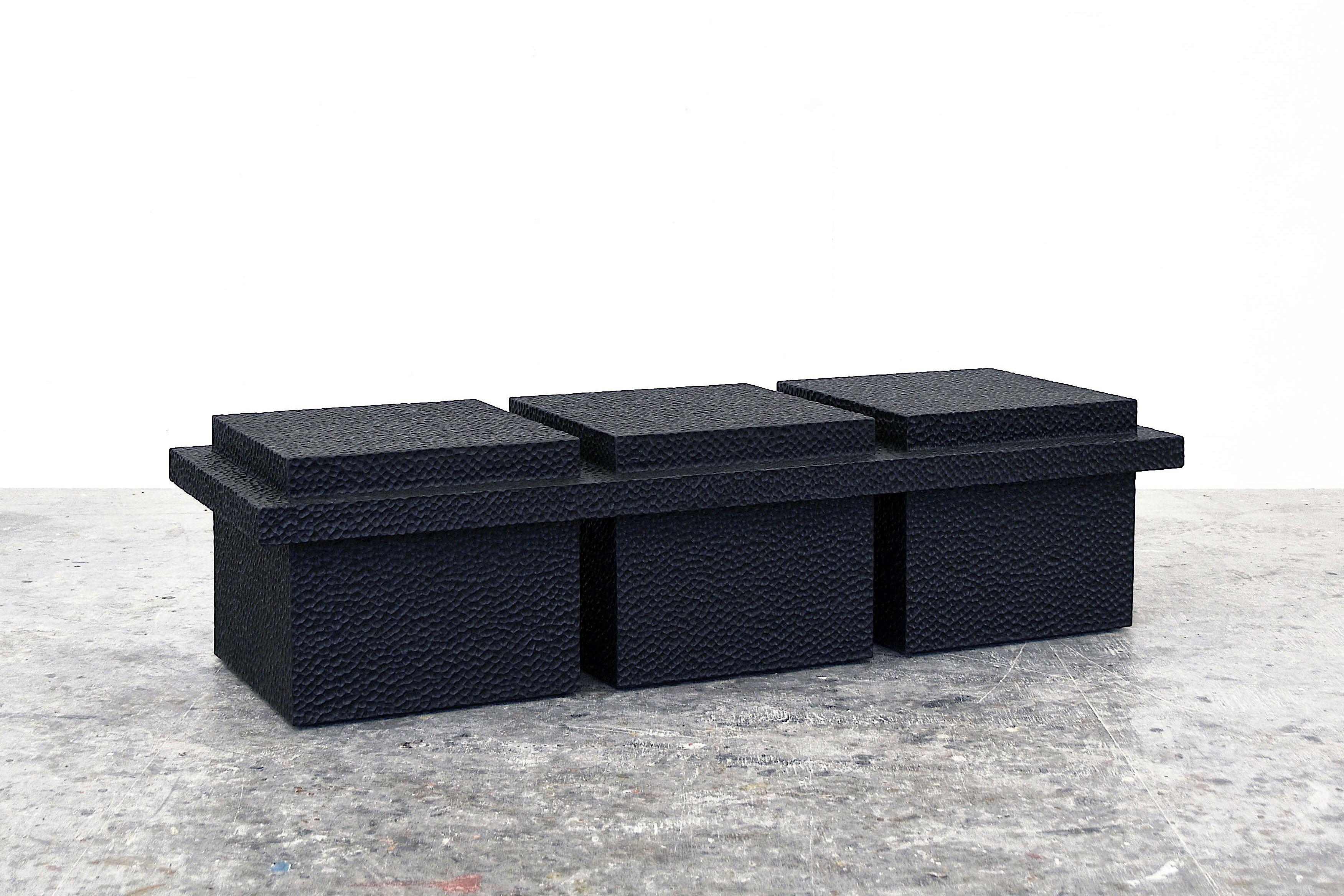 Modern Carved and Black Oak T5 Bench by John Eric Byers For Sale