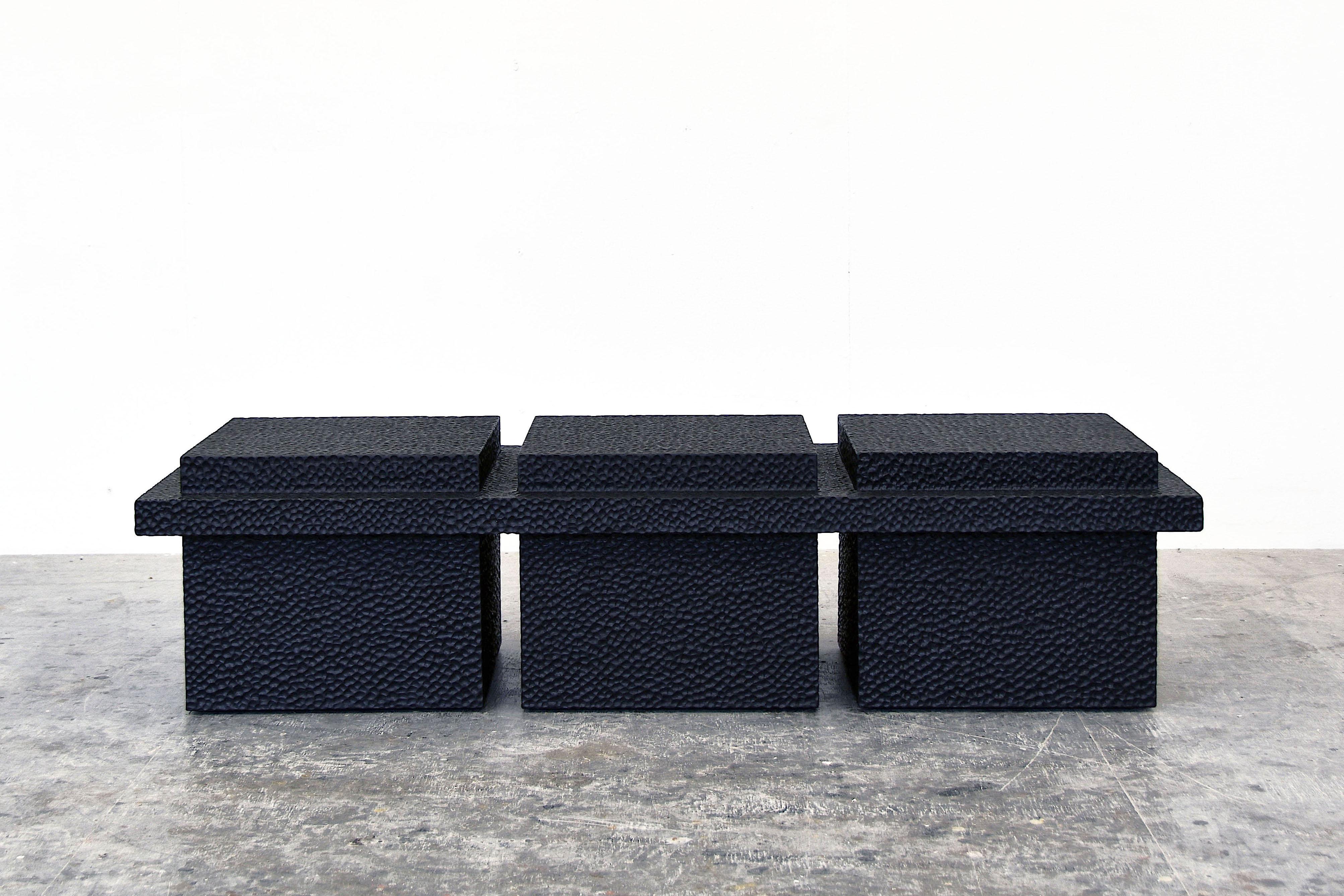 Carved and Black Oak T5 Bench by John Eric Byers
Dimensions: W 142 x D 51 x H 36 cm.
Materials: Carved, Blackened, White oak.

John Eric Byers creates geometrically inspired pieces that are minimal, emotional, and modernly refined.
John's