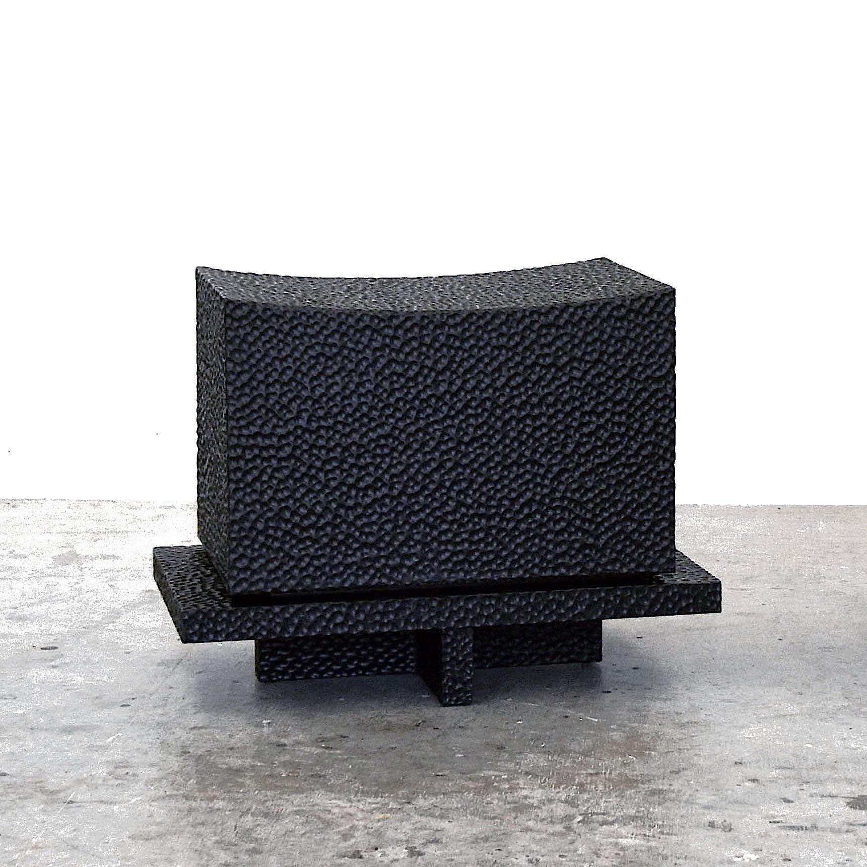 Carved and Black Oak T5 Bench by John Eric Byers For Sale 1