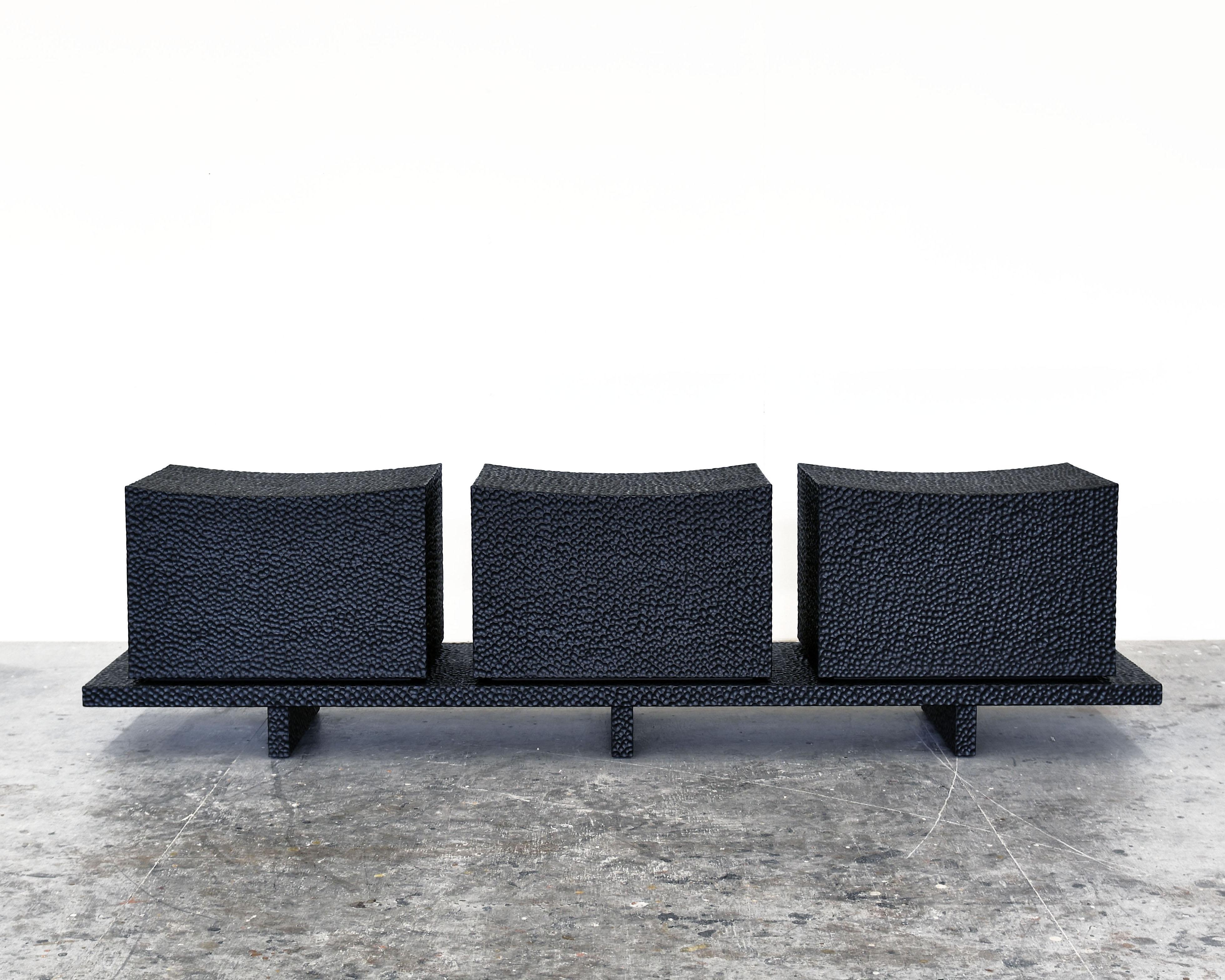 Contemporary Carved and Black Oak T5 Bench by John Eric Byers For Sale