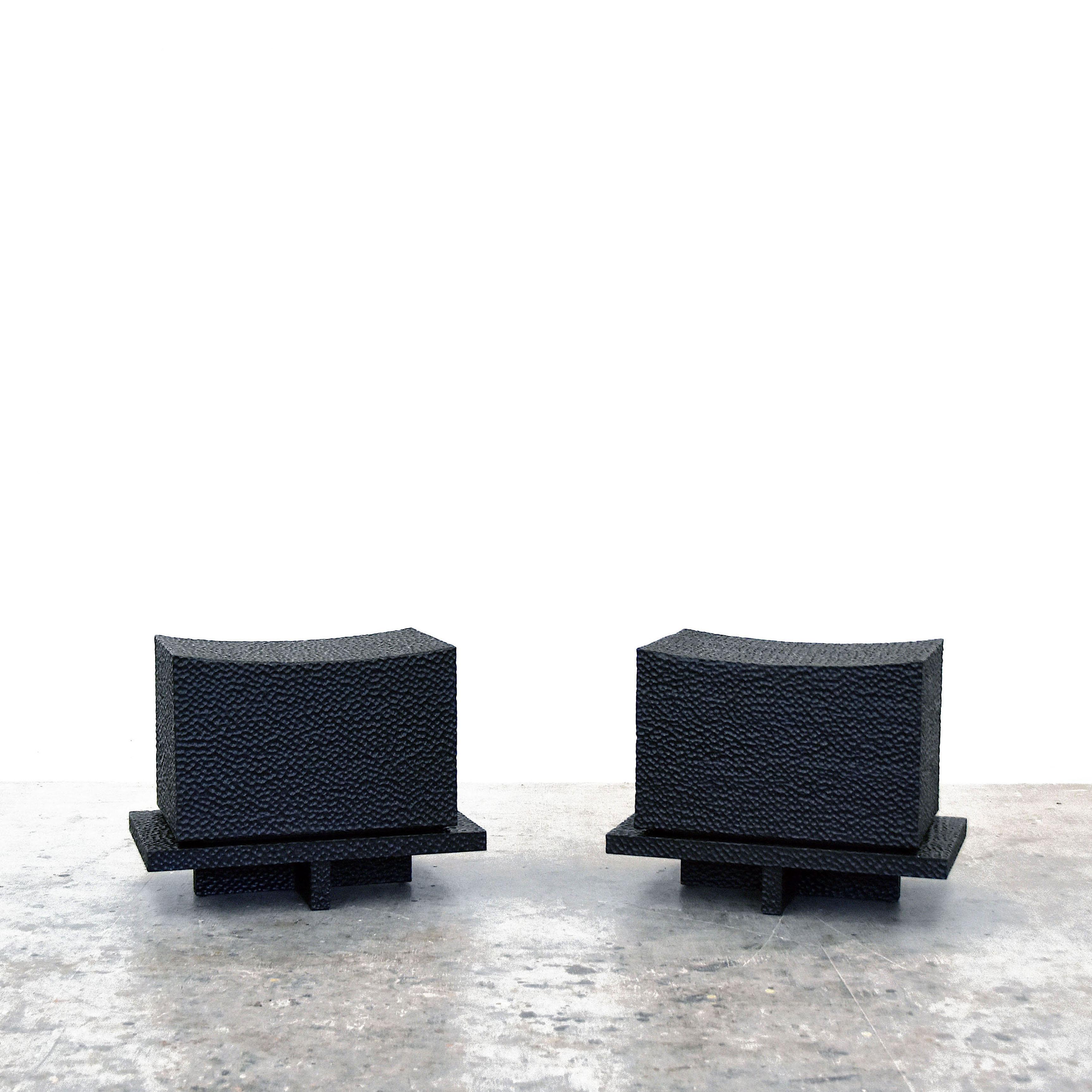 Modern Carved, Blackened and Maple Loft Stool by John Eric Byers For Sale