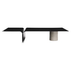 Enyo Coffee Table in Travertine & Blackened Brass by OZA Design