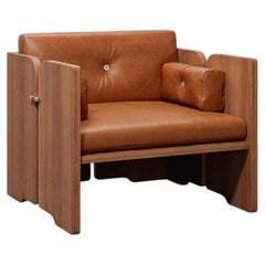 Perfidia 3 Lounge Chair in Natural Leather, Wood & Steel by Estudio Andean
