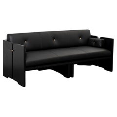 Perfidia 3-Seater Sofa in Ébano Wood, Leather & Aged Brass by Estudio Andean