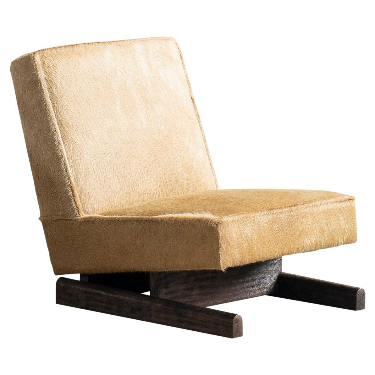Ut 01 Cowhide and Walnut Sofa by Sing Chan For Sale