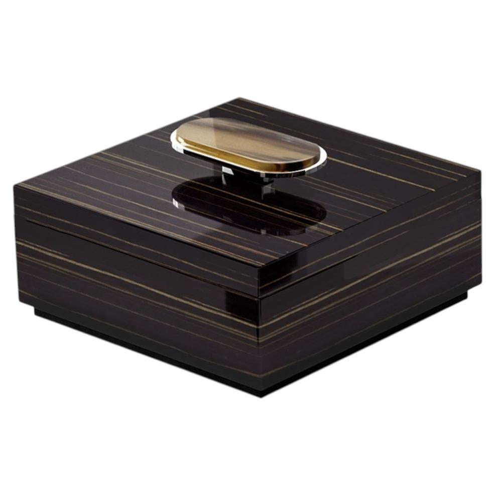 Priora Box in Horn, Chromed Brass & Glossy Ebony by Arcahorn