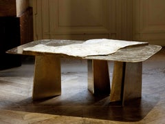 Stoneage One Of A Kind Sculptural Coffee Table in Brass & Marble by Alex Turco