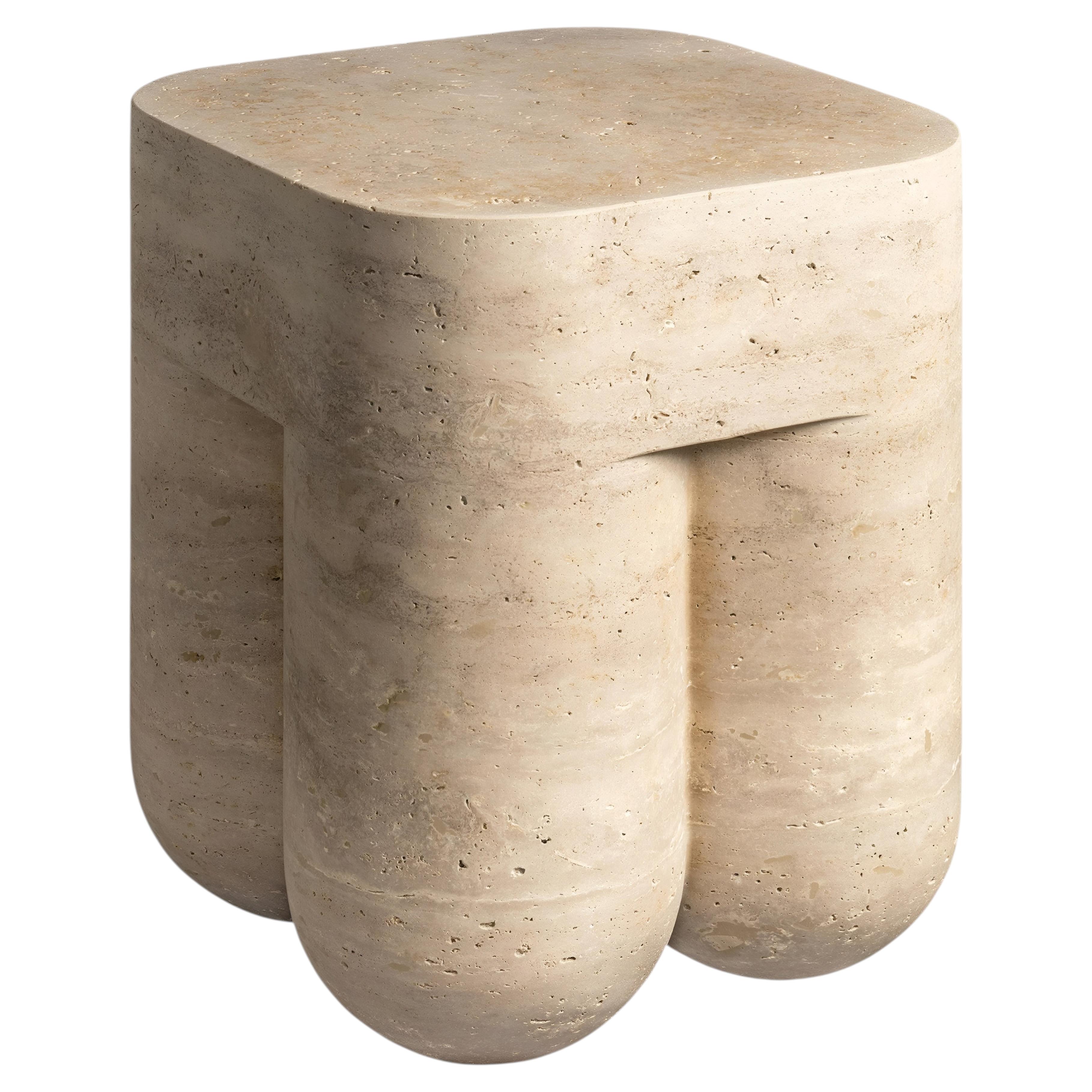 Classic Travertine Unfilled Chunky Stool by Etamorph