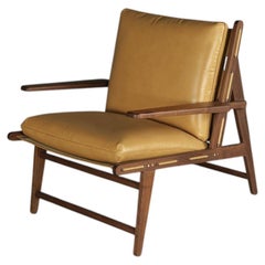 Modern Vintage Lounge Chair in Walnut, Leather and Brushed Brass by Madheke
