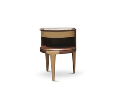 Loop Side Table in Veneer, Marbled Stone and Leather by Madheke