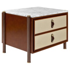 Novo Vintage Bedside Table in Walnut, Stone, Leather & Brushed Brass by Madheke