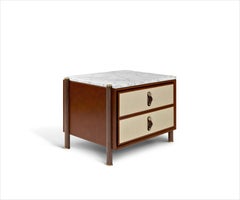 Novo Vintage Bedside Table in Walnut, Stone, Leather & Brushed Brass by Madheke