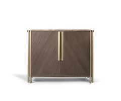 Colizee Chest of Drawers in Veneer, Leather and Brushed Brass by Madheke