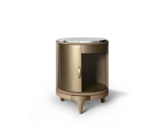 Loop Mini Bar in Veneer, Leather, Marbled Stone and Brushed Brass by Madheke