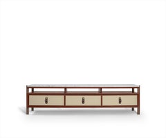 Novo Vintage Media Cabinet in Walnut, Stone, Leather and Brass by Madheke