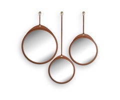 Set of 3 Karlo Round Mirrors in Leather and Brushed Brass by Madheke