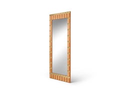 Miroir sur pied « Veld » en placage et cuir, par Madheke