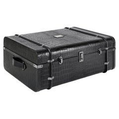 Coco Accent Trunk Large in Black Leather and Brushed Metal by Madheke