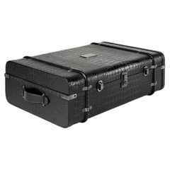 Coco Accent Trunk Medium in Black Leather and Brushed Metal by Madheke