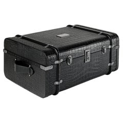 Coco Accent Trunk Small in Black Leather and Brushed Metal by Madheke