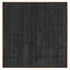 Trada Wall Sculpture in Shou Sugi Ban Charred Oak and Leather by Madheke