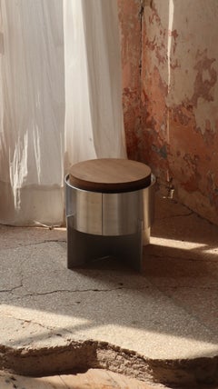 Soft Futurism Lunar Side Table in Aluminum and Walnut by Filippo Andrighetto