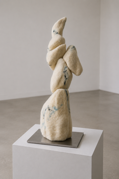 « L'empilement des grâces », sculpture en laine feutrée et métal, par Tina Tictone