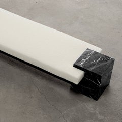 Coexist Bench in Nero Marquina Marble, Black Steel & Bouclé by Slash Objects