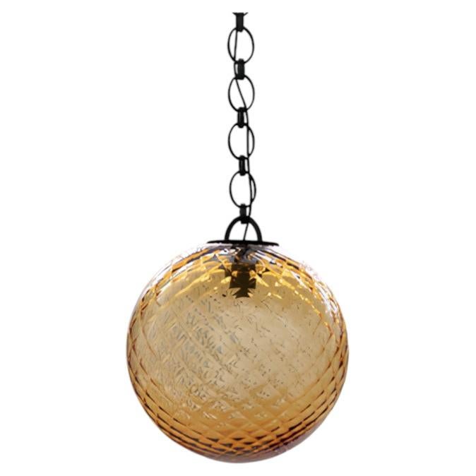 Amber Glass Globe Brass Big Chain Empoli Pendant 25 by Magic Circus Editions